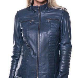 Black Friday Women Motorcycle Biker Slim Fit Lambskin Real Leather Jacket- WJ039